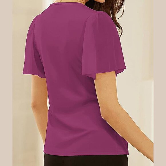 2025 Womens Summer Tops Dressy Business Casual Chiffon Short Sleeve - Picture 3 of 7